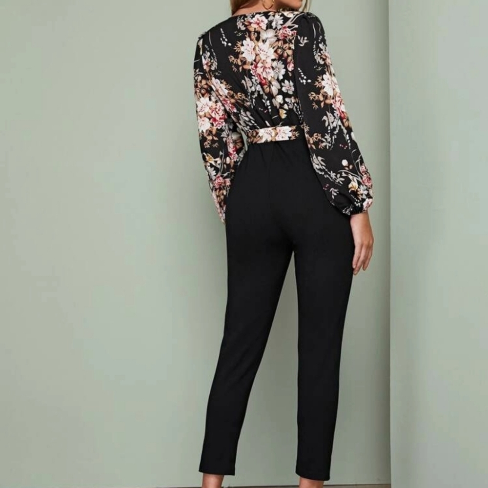 NWOT Floral Print Bishop Sleeve Jumpsuit - Picture 3 of 9